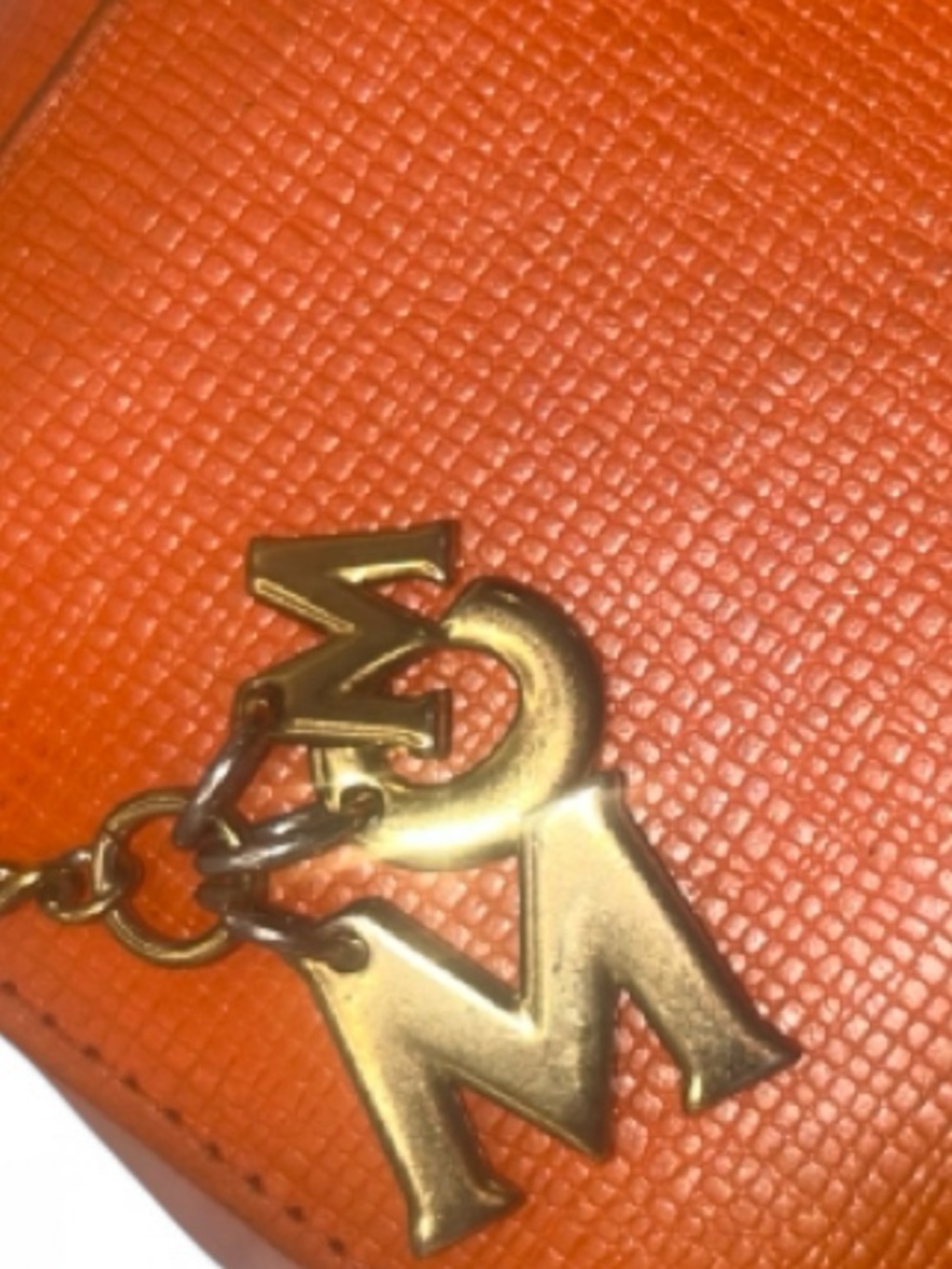 MCM Orange Saffiano Leather Trifold Wallet Logo Charm - Picture 12 of 12